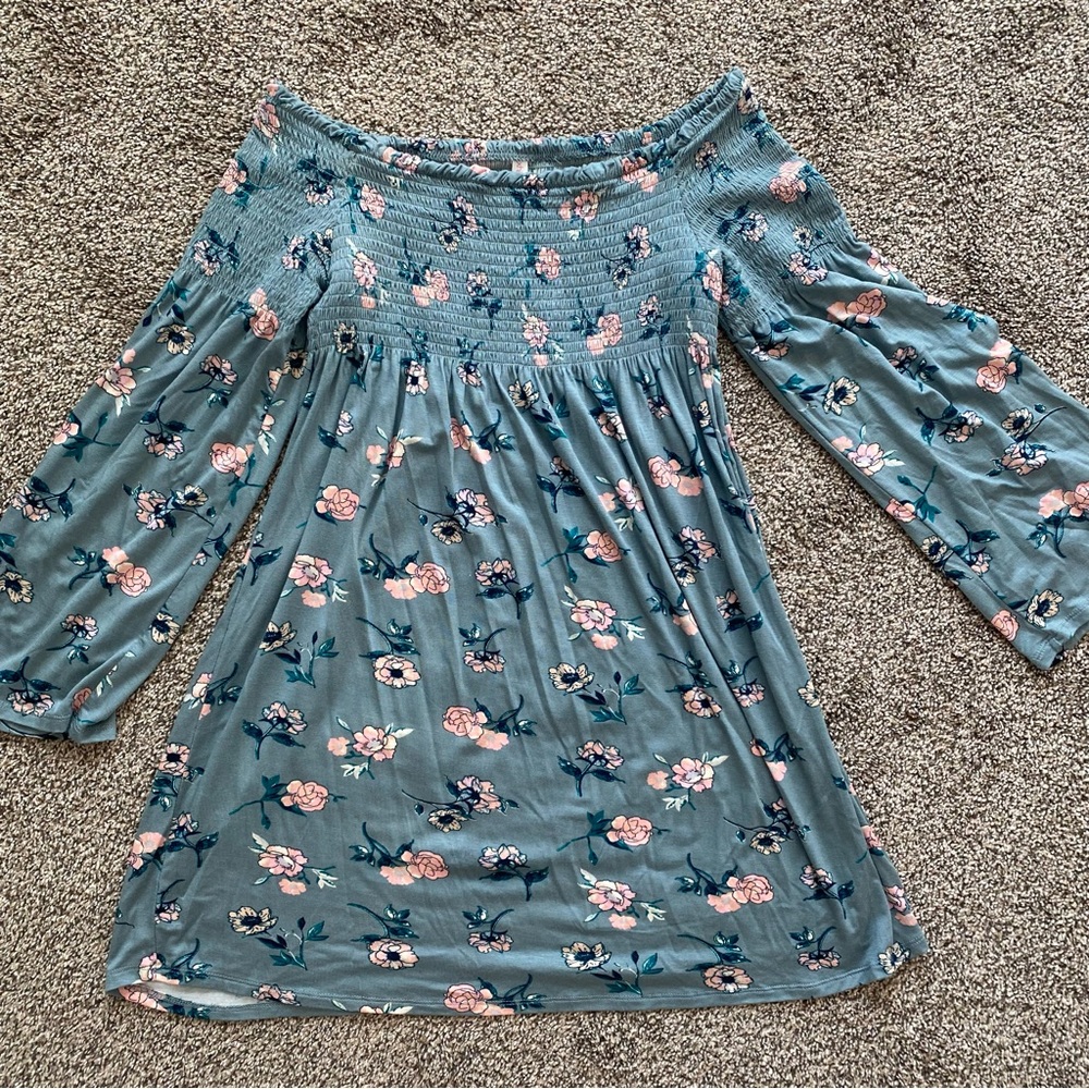 Xhilaration Floral Print Off The Shoulder Casual Mini Soft Dress Womens XS 0/2